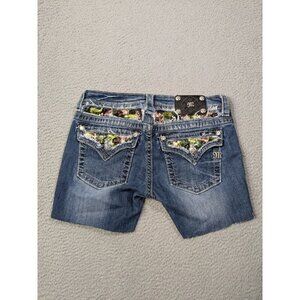 Miss Me Jean Shorts Women 28 Denim Stretch Colorful Sequins Cutoff Flap Pocket